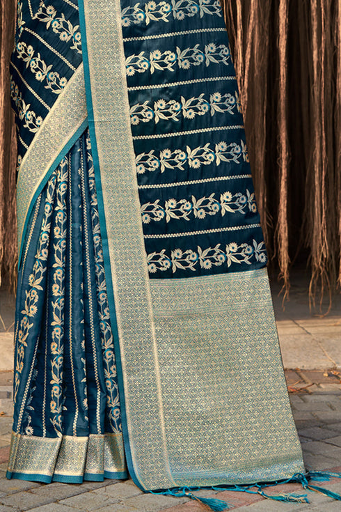 Deeva Sarees Prussian Blue Satin Silk Saree